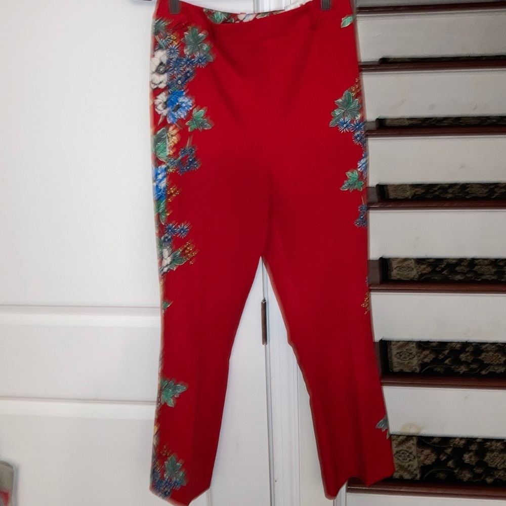 Zara Basic Collection Red Floral Pants - image 1